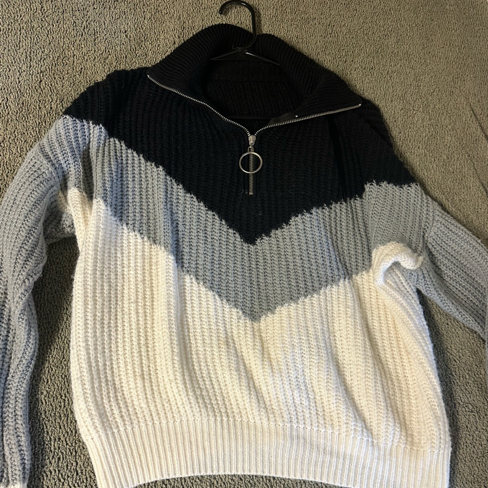 Colorblock Zip-Up Women Sweater